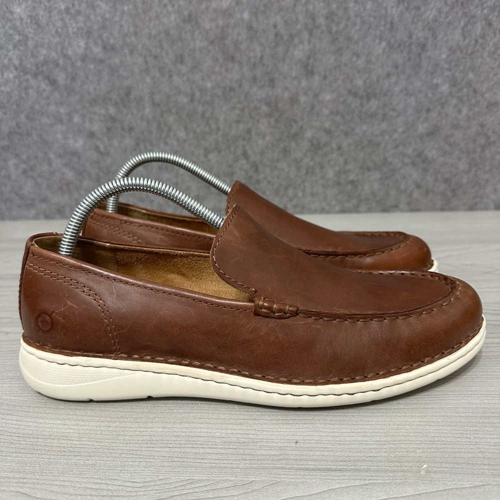 Born Mens Tharon Slip On Loafers Brown Leather White Sole Comfort Size 8M